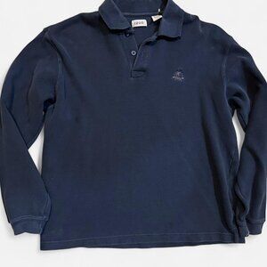 Izod Polo Shirt Mens Medium Blue Y2K Rugby Shirt Heavyweight Knit Crest Preppy